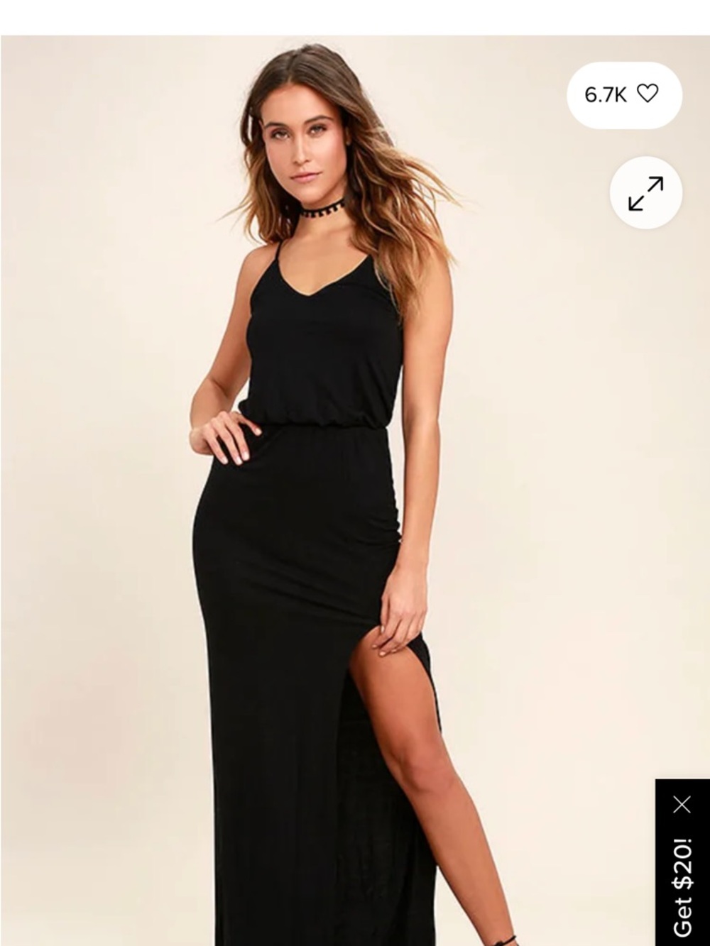 Lulu's Black Sleeveless V-Neck Maxi Dress with Side Slit